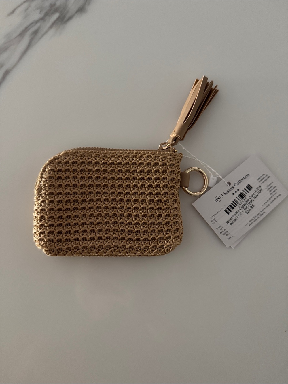 3 Sisters Collection Raffia Woven Coin Pouch with Tassel